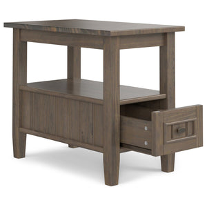 English Elm Lev Narrow End Table Smoky Brown - Handcrafted Solid Wood, Drawer & Open Shelf, Transitional Style B136P158814