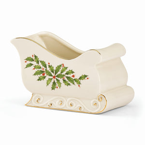 Lenox Holiday Sleigh Candy Dish Red & Green, IVORY PORCELAIN 886160
