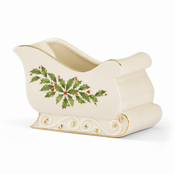Lenox Holiday Sleigh Candy Dish Red & Green, IVORY PORCELAIN 886160