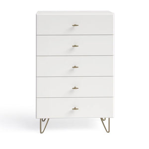 VIG Furniture Bryan Modern White Chest With 5 Soft-Close Drawers, Gloss Finish & Brushed Gold Legs — 30X19x46" VGMABR-82-WHT-CHS