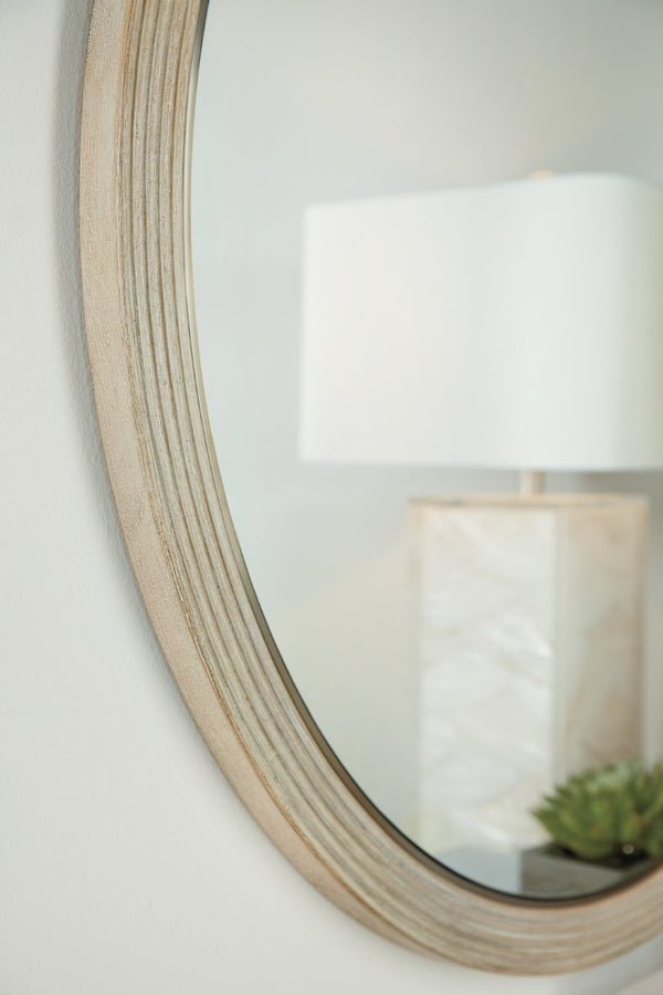 Hooker Furniture Cascade Round Mirror In Terrain Taupe Oak Veneer With Reeded Trim — 42" Elegant Transitional Accent 6120-90007-05