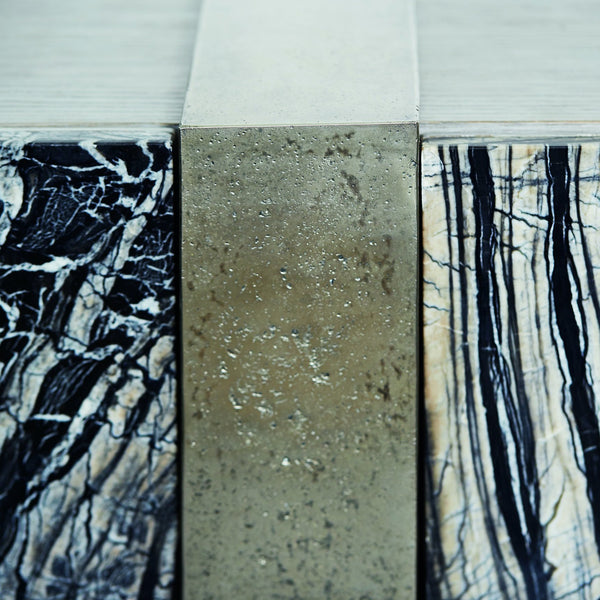 Bernhardt Bernhardt Linea Entertainment Console With Black Forest Marble, Cerused Greige Wood & Textured Aluminum 384875G