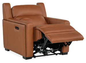 Hooker Furniture Mckinley Power Recliner With Motorized Recline, Adjustable Headrest & Lumbar, Usb Charging, Leather Finish Brown SS105-PHL1-065