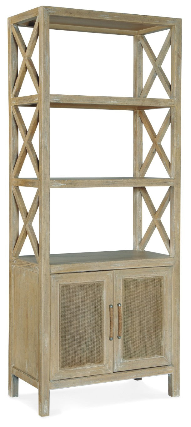 Hooker Furniture Surfrider Tall Entertainment Pier With Rattan Doors, Driftwood Pecan Finish, Coastal Storage Tower 6015-55443-80