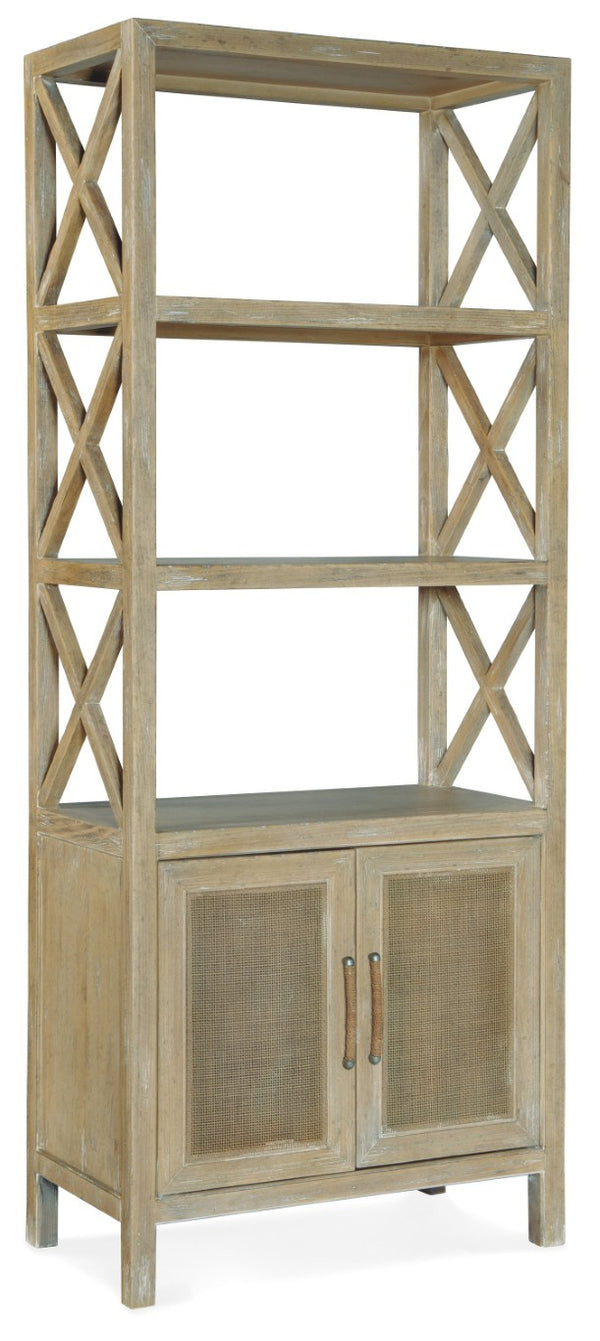 Hooker Furniture Surfrider Tall Entertainment Pier With Rattan Doors, Driftwood Pecan Finish, Coastal Storage Tower 6015-55443-80