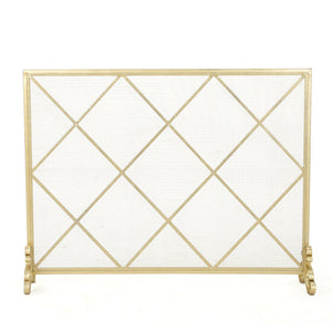English Elm Christopher Knight Home® - FIRE Iron Single-Panel Fireplace Screen with Diamond Mesh Design, Ember Guard, Multiple Finishes 61126.00GLD