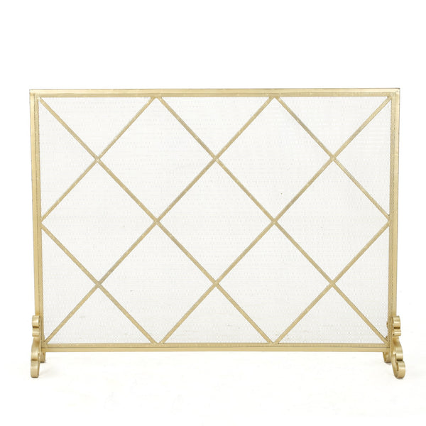 English Elm Christopher Knight Home® - FIRE Iron Single-Panel Fireplace Screen with Diamond Mesh Design, Ember Guard, Multiple Finishes 61126.00GLD