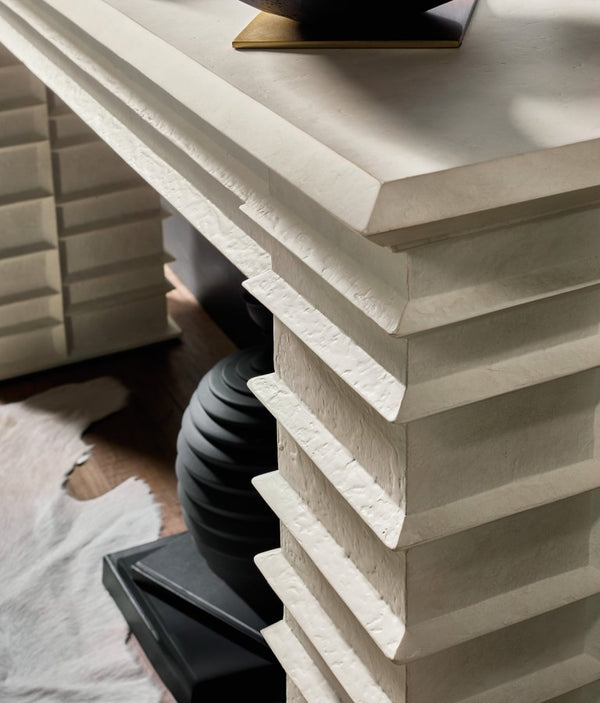 Hooker Furniture Commerce Melrose Console Table — Alabaster Textured Plaster Finish, Tiered Ridge Silhouette, Slim 68" Modern Entryway Centerpiece 7228-85134-02