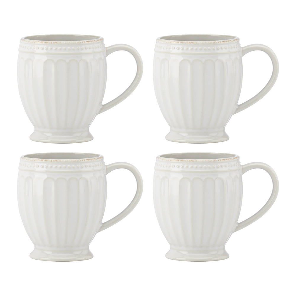 Lenox French Perle Groove Mugs, Set of 4 White, WHITE STONEWARE 895722