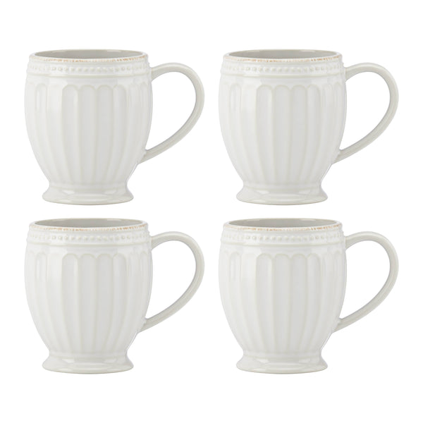 Lenox French Perle Groove Mugs, Set of 4 White, WHITE STONEWARE 895722