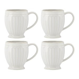 Lenox French Perle Groove Mugs, Set of 4 White, WHITE STONEWARE 895722