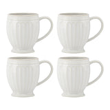 French Perle Groove Stoneware Mugs, Set of 4 - Dishwasher & Microwave Safe, 14oz