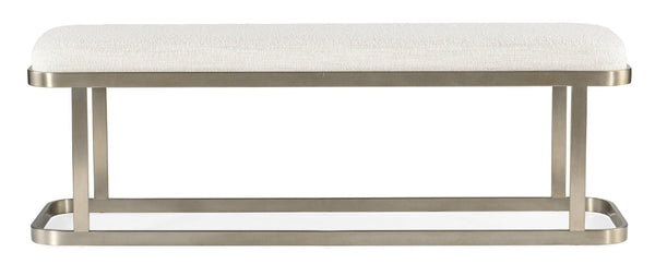 Hooker Furniture Linville Merino Pearl Upholstered Bench With Champagne Metal Base — Stain‑Resistant Seating For Entryway Decor 6150-90019-95