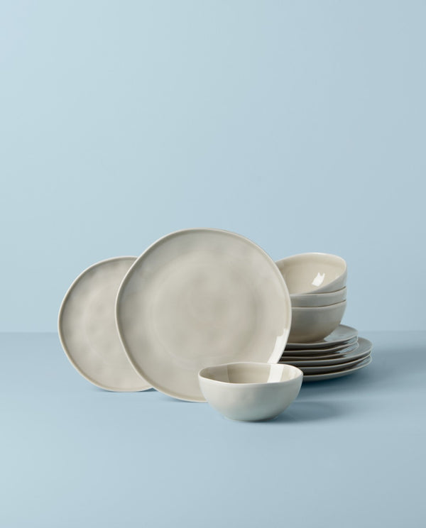 Lenox Bay Colors 12-Piece Dinnerware Set, Grey White, GREY PORCELAIN 894888
