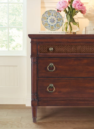 Hooker Furniture Charleston Maraschino Cherry Three-Drawer Nightstand With Cane Inlay, Usb Charger & Self-Closing Drawers 6750-90315-85
