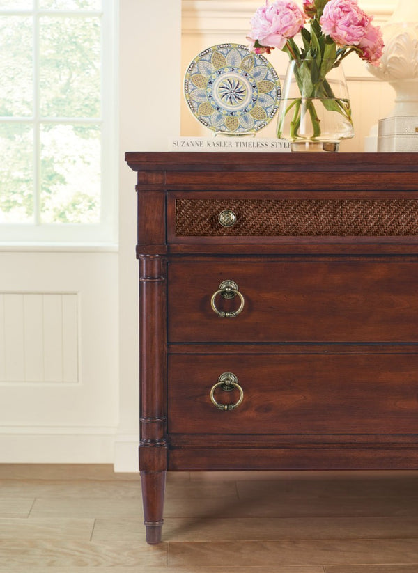 Hooker Furniture Charleston Maraschino Cherry Three-Drawer Nightstand With Cane Inlay, Usb Charger & Self-Closing Drawers 6750-90315-85