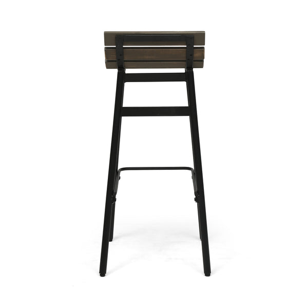 English Elm Christopher Knight Home® - NORDIC Camron 35" Wooden Barstool Set of 2 – Gray Acacia Seat with Black Iron Legs, Industrial Elegance 65564.00GRY