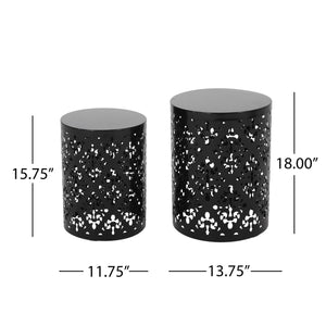 English Elm Metal Nesting End Table Set of Two with Floral Iron Cut Design for Living Room Black 73604.00BLK