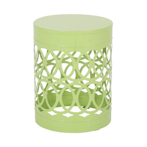 English Elm Outdoor Powder-coated Iron End Table with Geometric Cutout Design for Patio Lounging 73607.00GRN