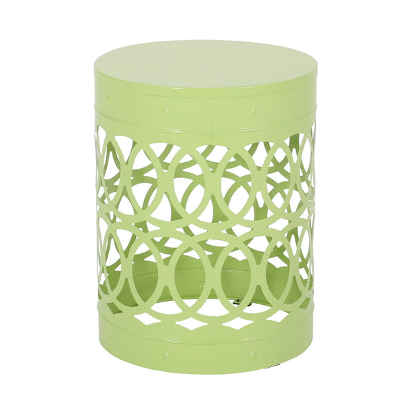 English Elm Outdoor Powder-coated Iron End Table with Geometric Cutout Design for Patio Lounging 73607.00GRN