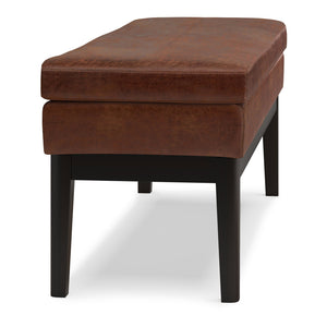 English Elm Carlson Ottoman Bench - Stylish Distressed Saddle Brown Faux Leather For Mid-Century Modern Spaces B136P159234