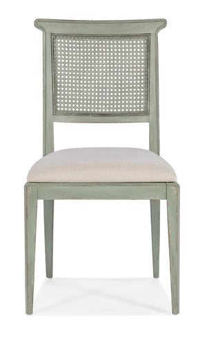 Hooker Furniture Charleston Colonial-Style Upholstered Side Chair With Woven Cane Back, Distressed Magnolia Finish And Comfort Seat Beige 6750-75410-32
