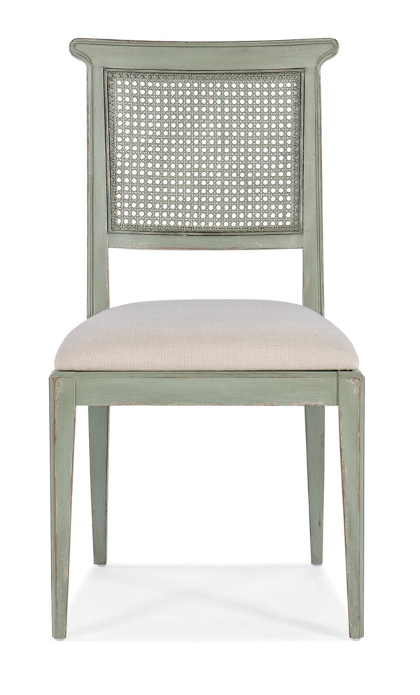 Hooker Furniture Charleston Colonial-Style Upholstered Side Chair With Woven Cane Back, Distressed Magnolia Finish And Comfort Seat Beige 6750-75410-32