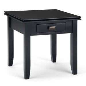 English Elm Artisan Handcrafted End Table In Timeless Black - Solid Wood, Functional Storage & Elegant Design B136P158691