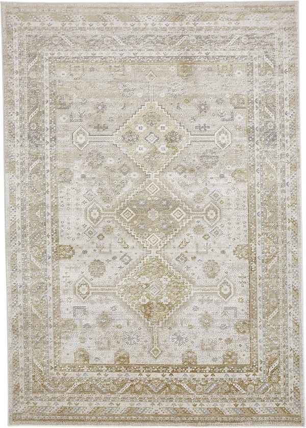 Feizy Rugs Aura Luxurious Modern Persian Area Rug - Durable Polyester Blend With Elegant Gold & Silver Design Gold,Ivory Polyester,Polypropylene Aur3738fgldivyp18