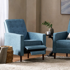 English Elm Christopher Knight Home® - Fabric Recliner Chair Mid-Century Modern Pushback Single Sofa with Tufted Cushion, Birch Legs, Cozy Comfort Blue 60741.00MBLU