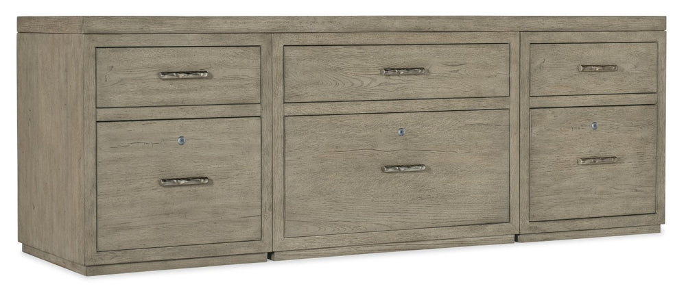 Hooker Furniture Linville 84" Credenza In Mink Smoked-Gray — Rustic-Modern Storage With Locking Files & Spacious Top 6150-10919-85