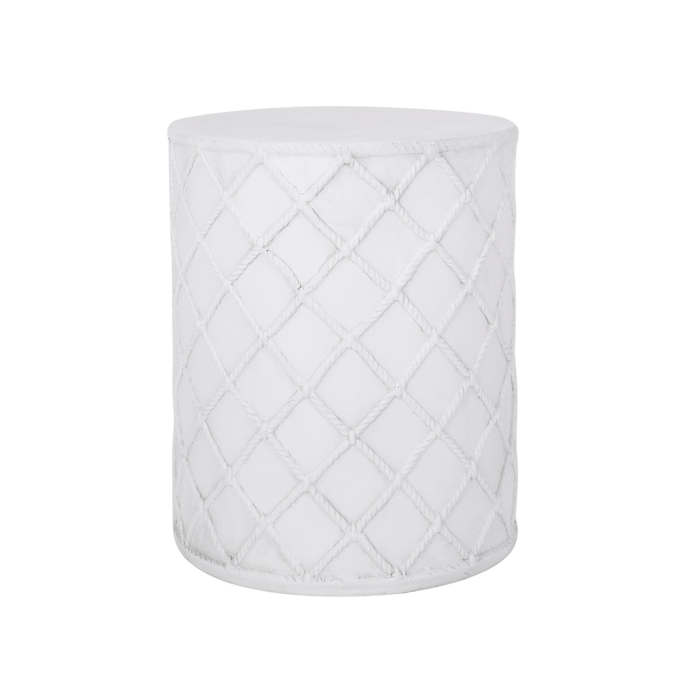 English Elm End Table Cylindrical Concrete Side with Nautical Rope Texture for Indoor Outdoor Use 73435.00
