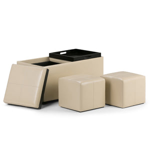 English Elm Avalon 5-Piece Storage Ottoman Set In Satin Cream - Versatile Seating & Hidden Storage Solution B136P159758