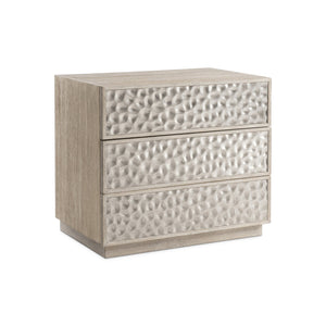 Bernhardt Bernhardt Hansby Nightstand With Hammered Aluminum Fronts, Trevin White Oak, 3 Drawers & Usb Charging 338232