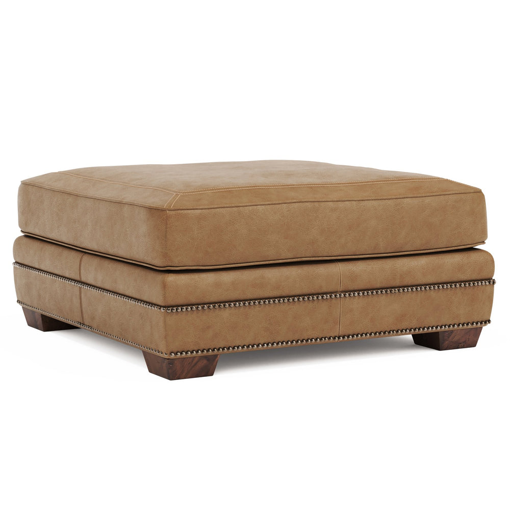 Bernhardt Bernhardt Grandview Top-Grain Leather Ottoman With Nailhead Trim & Tapered Wood Feet, 39" Square 7200LMO