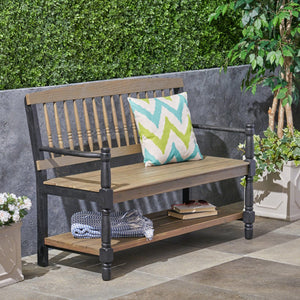 English Elm Imperial Solid Acacia Wood Farmhouse Bench with Lower Shelf for Entryway 62539.00SGRYBLK