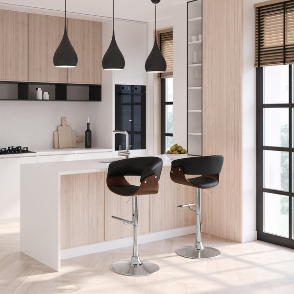 English Elm Sheldon Adjustable Swivel Bar Stool in Black Vegan Leather – Mid-Century Gas Lift, Chrome Base, 35.75-44"H B136P159601