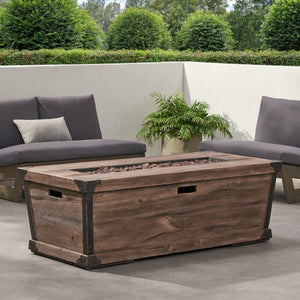 English Elm Outdoor Concrete Rectangle Fire Table 56 Inch Propane Pit with Wood Grain Finish 63263.00-50K