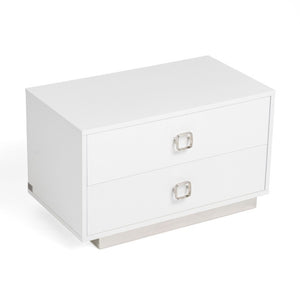 VIG Furniture Victoria Crocodile-Texture High-Gloss Bedside Chest With Soft-Close Drawers And Polished Silver Base White Nightstand VGUNAW324-80-CROC