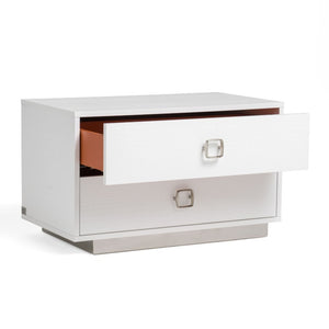 VIG Furniture Victoria Crocodile-Texture High-Gloss Bedside Chest With Soft-Close Drawers And Polished Silver Base White Nightstand VGUNAW324-80-CROC