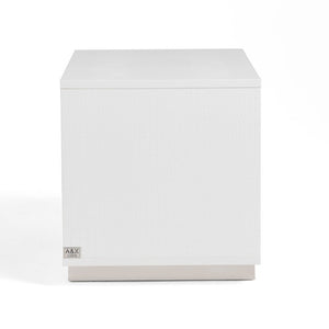 VIG Furniture Victoria Crocodile-Texture High-Gloss Bedside Chest With Soft-Close Drawers And Polished Silver Base White Nightstand VGUNAW324-80-CROC