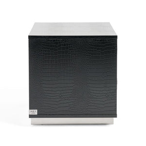 VIG Furniture Victoria Crocodile-Texture High-Gloss Bedside Chest With Soft-Close Drawers And Polished Silver Base Black Nightstand VGUNAW324-80-BLK