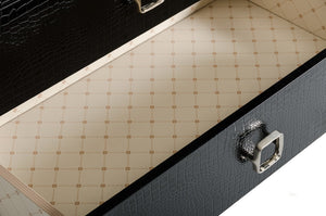 VIG Furniture Victoria Modern Black Crocodile Chest With High-Gloss Lacquer, 6 Drawers & Polished Silver Pulls VGUNAW552-80-BLK