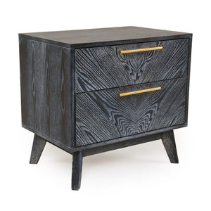 VIG Furniture Diana Grey Ash Nightstand With Two Drawers & Open Shelf, Crown-Cut Veneer, Gold Handles, Compact Elegance VGMABR-132-NS
