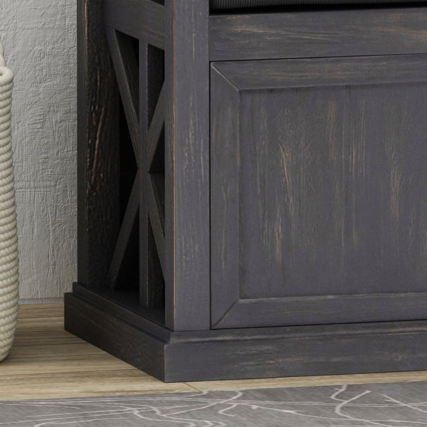 English Elm Christopher Knight Home® - Storage Bench Acacia Wood with Water-Resistant Padded Seat, Rustic X-Frame Shoe Organizer with 2 Doors and Shelves 66470.00DGRYBLK