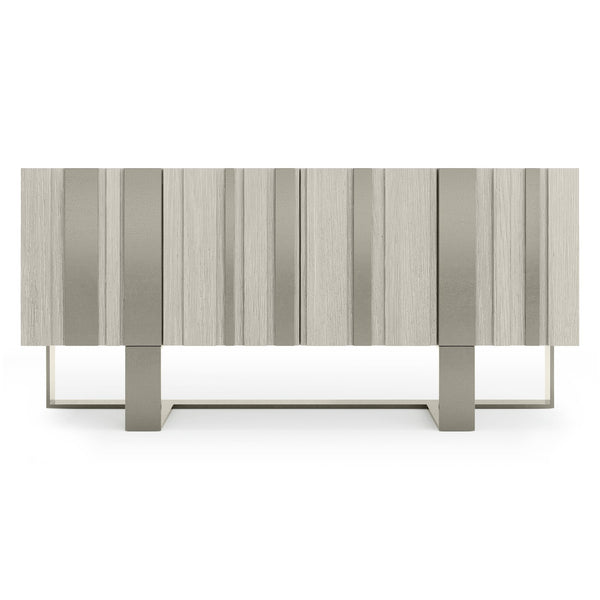 Bernhardt Bernhardt Tempo Buffet With Sandblasted Aluminum Overlays, Wire-Brushed Oak & Satin Nickel Base (68"W) 346134