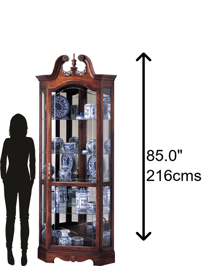 Hekman Furniture 680205 Berkshire Curio Cabinet - Antique Glass Display With Adjustable Shelves & Interior Light Windsor Cherry Berkshire Corner Curio Cabinet 680205