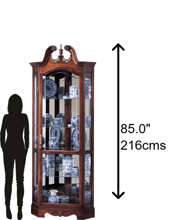 Hekman Furniture 680205 Berkshire Curio Cabinet - Antique Glass Display With Adjustable Shelves & Interior Light Windsor Cherry Berkshire Corner Curio Cabinet 680205