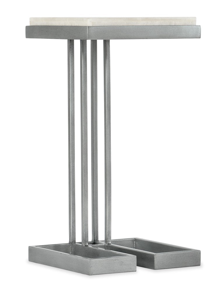 Hooker Furniture Melange C-Shape Drink Table With Tumbled White Onyx Top & Pewter Base — Compact, Stylish Accent 5934-50001-00