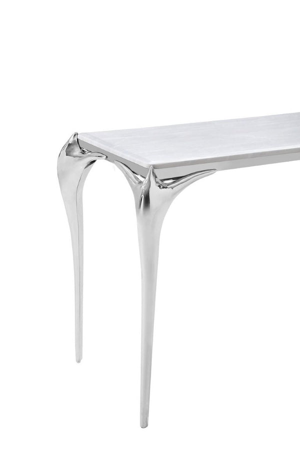 VIG Furniture Vince Faux Marble Top Console Table With Curved Stainless Steel Legs — Glam Entryway Accent VGZAX107-GRY